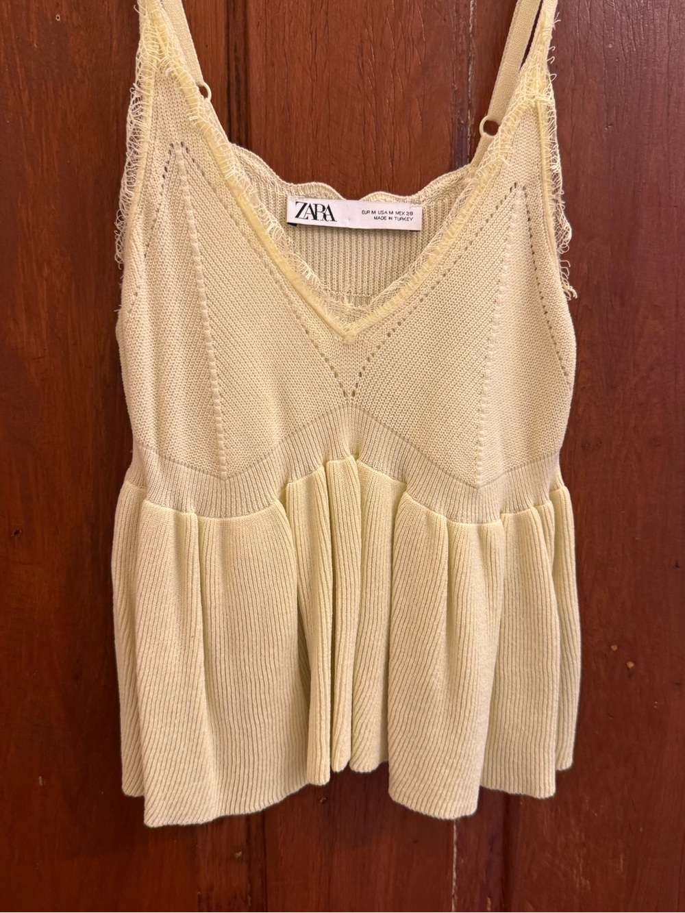 Zara Butter Yellow Knit Peplum Camisole Top